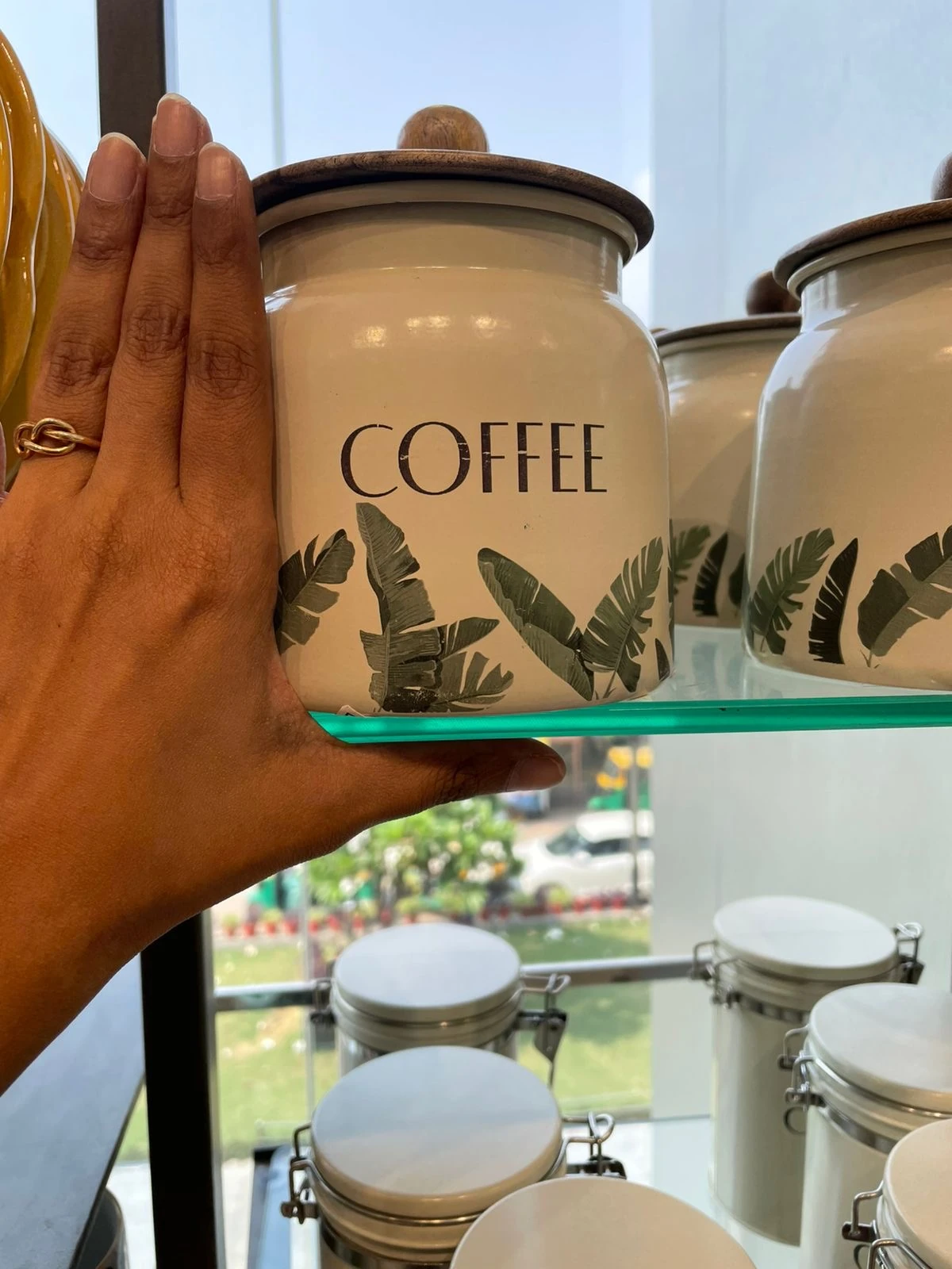 Coffee jar on a shelf